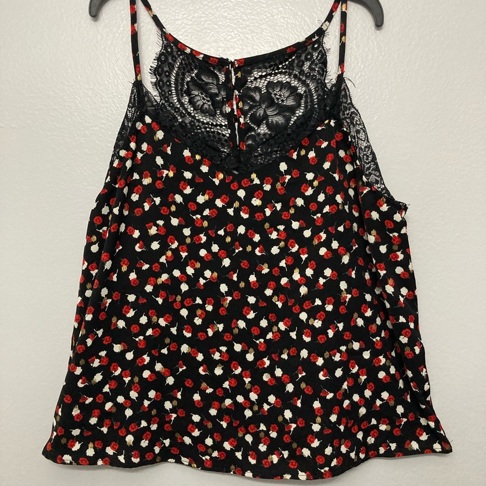 SHEIN Dainty Floral Top With Mesh Accent Sz Large